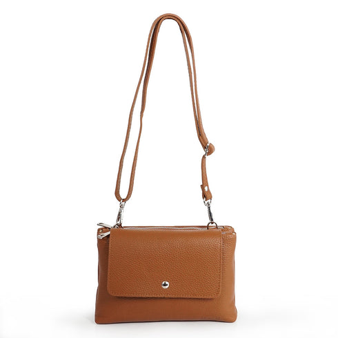 Bolso bandolera de piel con solapa Marrón Cinti