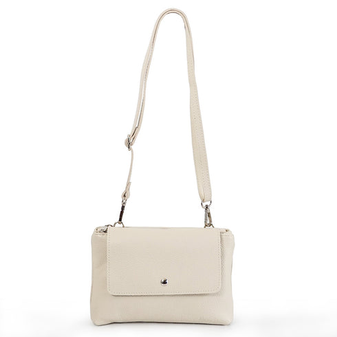 Bolso bandolera de piel con solapa Beige Cinti
