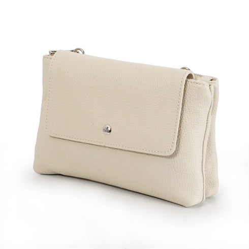 Bolso bandolera de piel con solapa Beige Cinti