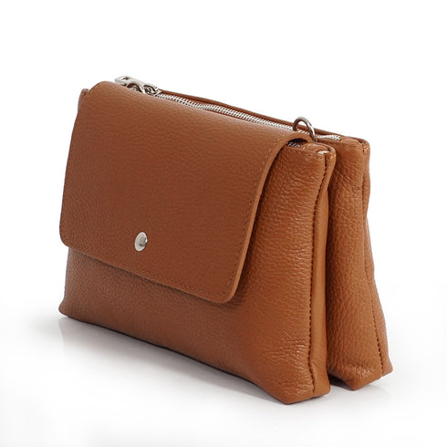 Bolso bandolera de piel con solapa Marrón Cinti