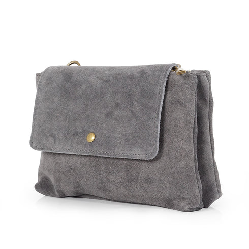 Bolso bandolera de piel de serraje con solapa Gris Cinti