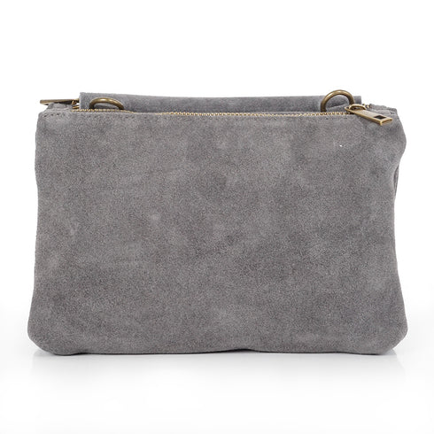 Bolso bandolera de piel de serraje con solapa Gris Cinti