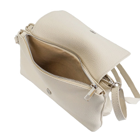 Bolso bandolera de piel con solapa Beige Cinti
