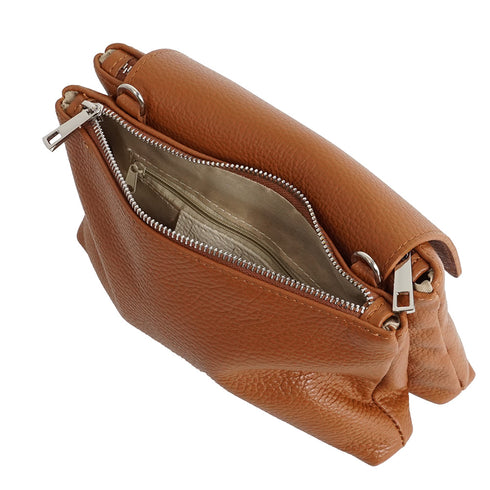 Bolso bandolera de piel con solapa Marrón Cinti