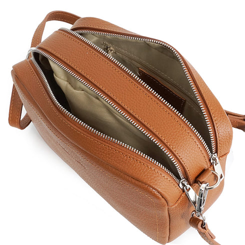 Bolso de bandolera con doble cremalleras Marrón Cora