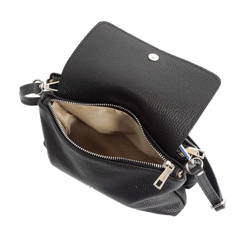 Bolso bandolera de piel con solapa Negro Cinti
