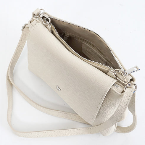 Bolso bandolera de piel con solapa Beige Cinti