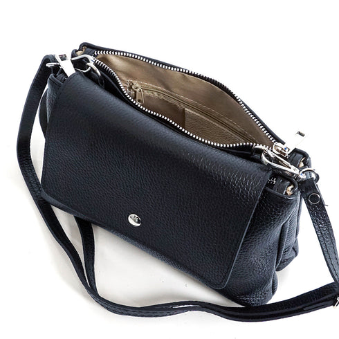 Bolso bandolera de piel con solapa Azul marino Cinti