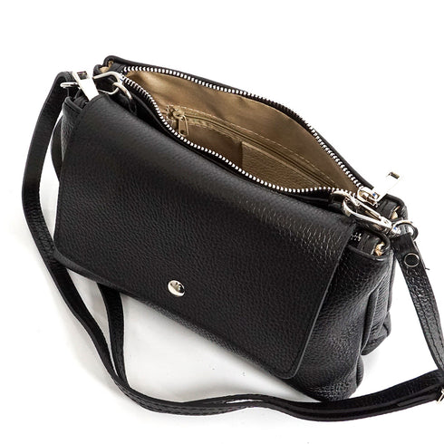 Bolso bandolera de piel con solapa Negro Cinti