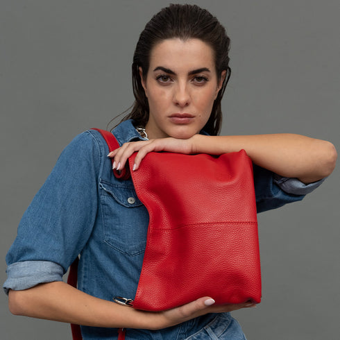Bolso de hombro para mujer de piel con bandolera extensible rojo Mara