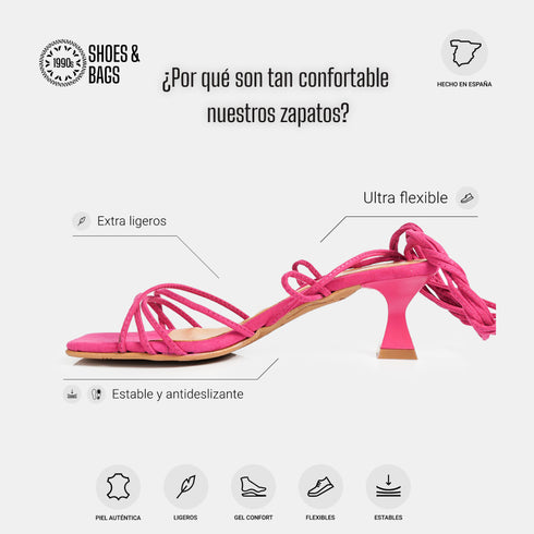 Sandalias con tacón de piel con tiras trenzadas para mujer fucsia Gabriella