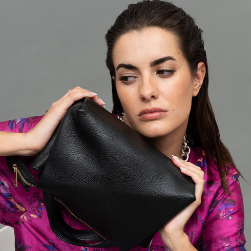 Bolso bandolera para mujer de piel con asas de mano negro Amelie