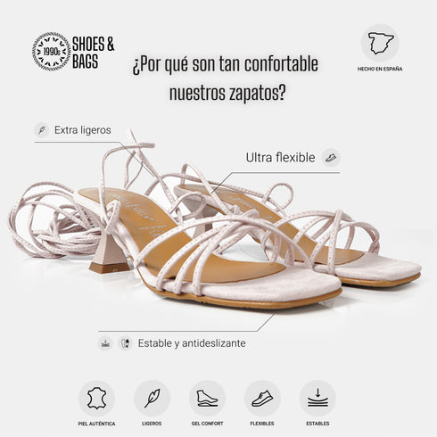 Sandalias con tacón de piel con tiras trenzadas para mujer rosa Gabriella