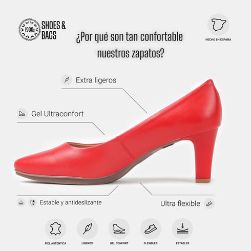 Zapatos de tacón 6.5cm de piel rojo Tania