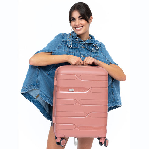 Maleta de cabina 55x38x22 cm (44L) Polipropileno - Candado Incrustado - 20 Pulgadas - Rosa dorado - Bass