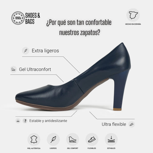 Zapatos de tacón 8cm de piel azul marino Tania