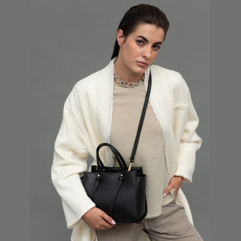 Bolso bandolera mujer de piel con asas de mano negro Mercedes