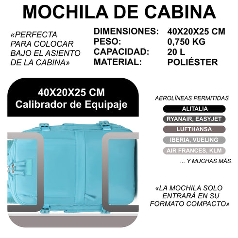 1990s Mochila de viaje cabina expandible para Ryanair 40x25x20-25cm,con bolsa de zapatillas,mochila casual