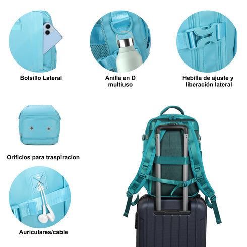 1990s Mochila de viaje cabina expandible para Ryanair 40x25x20-25cm,con bolsa de zapatillas,mochila casual