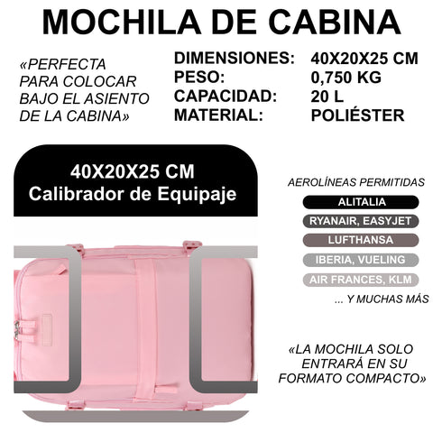 1990s Mochila de viaje cabina expandible para Ryanair 40x25x20-25cm,con bolsa de zapatillas,mochila casual