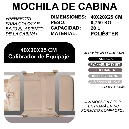 1990s Mochila de viaje cabina expandible para Ryanair 40x25x20-25cm,con bolsa de zapatillas,mochila casual