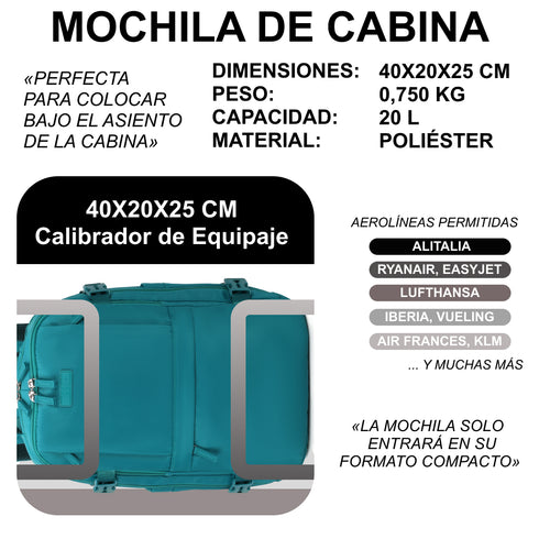 1990s Mochila de viaje cabina expandible para Ryanair 40x25x20-25cm,con bolsa de zapatillas,mochila casual
