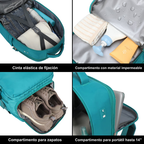 1990s Mochila de viaje cabina expandible para Ryanair 40x25x20-25cm,con bolsa de zapatillas,mochila casual