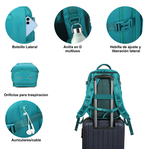 1990s Mochila de viaje cabina expandible para Ryanair 40x25x20-25cm,con bolsa de zapatillas,mochila casual