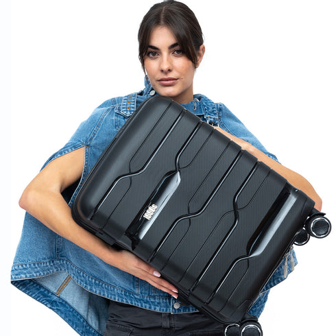 Maleta de cabina 55x38x22 cm (44L) Polipropileno - Candado Incrustado - 20 Pulgadas - Negro - Bass