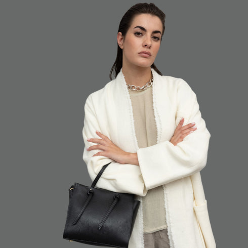 Bolso bandolera mujer de piel con asas de mano negro Mercedes