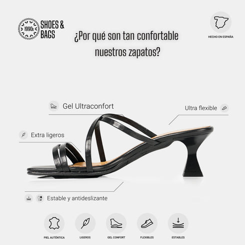 Sandalias con tiras tacón negro Penélope