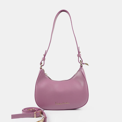 Bolso de hombro para mujer de piel saffiano con bandolera larga lila Maribel