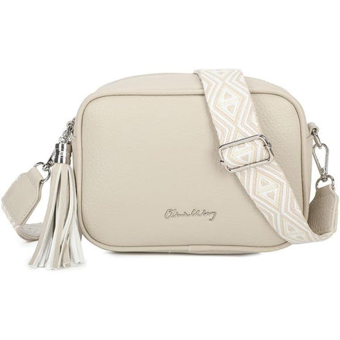 Bolso bandolera mujer pequeño de cuero PU con dos bandoleras bolso mensajero para cruzar PU - Beige