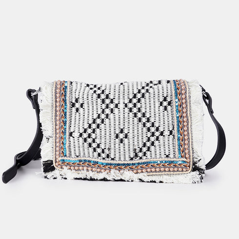 Bolso de bandolera para mujer de lona étnica negro Asya