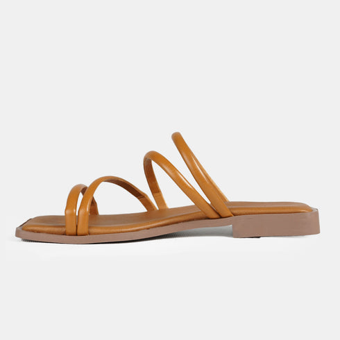 Sandalias planas de piel para mujer con cierres anillados cuero marrón Livia