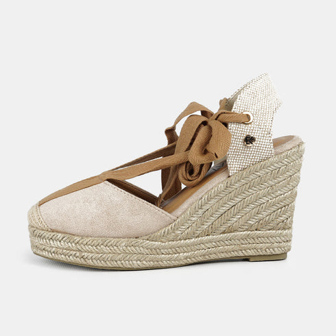 Alpargata con cuña de esparto para mujer con lazo beige Julia