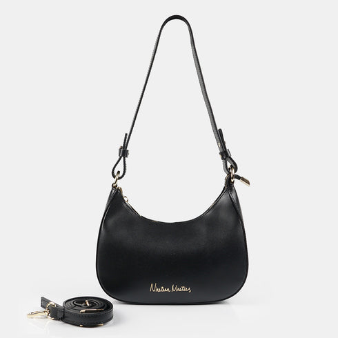 Bolso de hombro para mujer de piel saffiano con bandolera larga negro Maribel