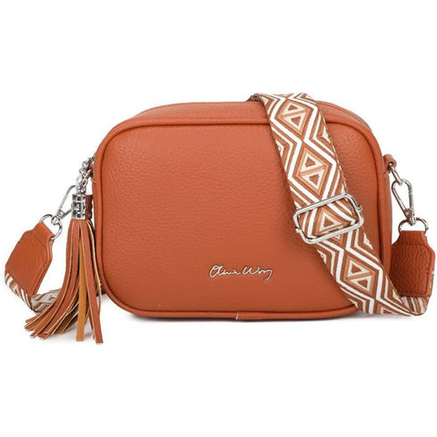 Bolso bandolera mujer pequeño de cuero PU con dos bandoleras bolso mensajero para cruzar PU - Marrón