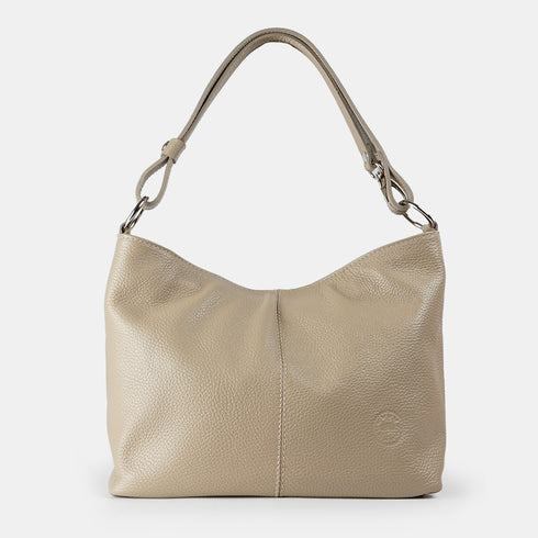 Bolso de hombro para mujer de piel con bandolera extensible khaki Mara