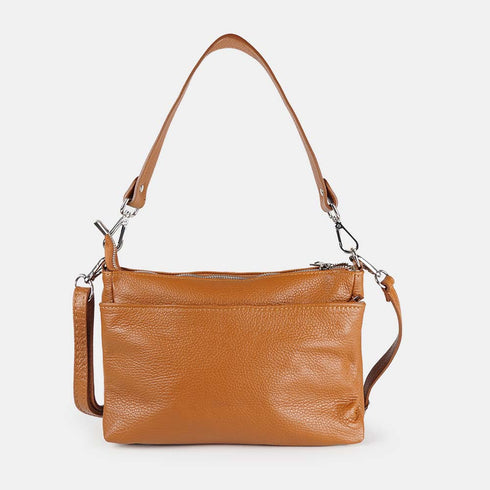 Bolso bandolera de piel para mujer con asa corta marrón Martina