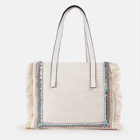 Bolso shopper para mujer de lona étnica beige Indira