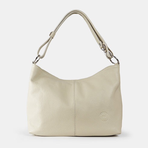 Bolso de hombro para mujer de piel con bandolera extensible beige Mara