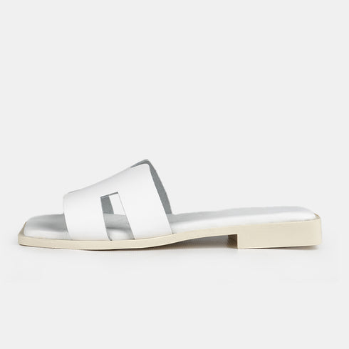 Sandalias planas de piel para mujer con empeine en cruz blanco Sandra