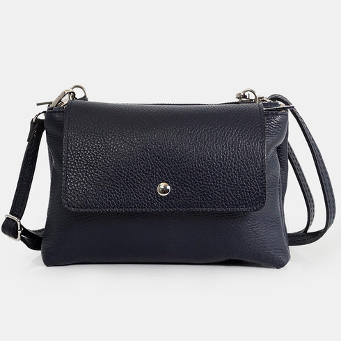 Bolso bandolera de piel con solapa Azul marino Cinti