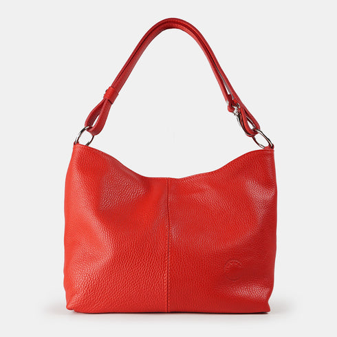 Bolso de hombro para mujer de piel con bandolera extensible rojo Mara