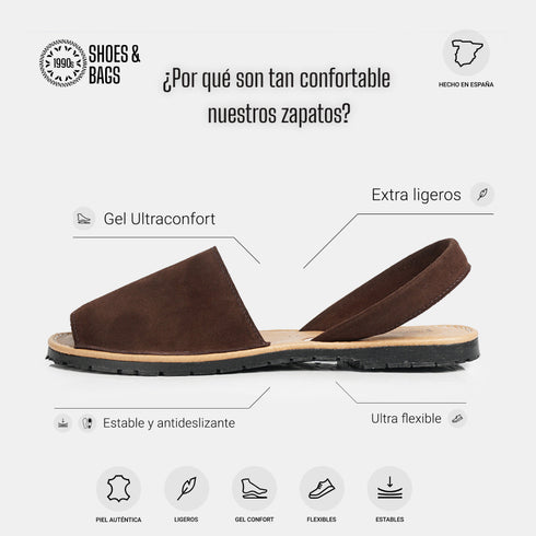 Menorquinas de piel para mujer marrón serraje Adara