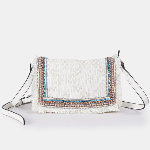 Bolso de bandolera para mujer de lona étnica blanco Asya