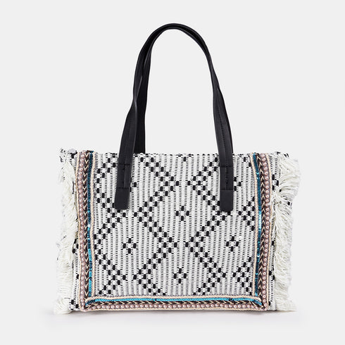 Bolso shopper para mujer de lona étnica negro Indira