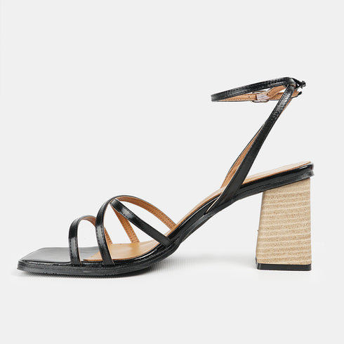 Sandalias con tacón de piel para mujer negro Esmeralda