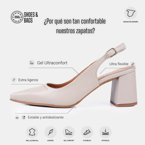 Zapatos con tacón para mujer de piel beige Mary